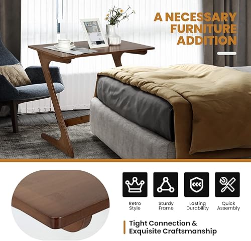 Miniatura 5 de Tangkula Bandeja de TV de bambú, mesa auxiliar para sofá, mesa de sofá en forma de Z con mesa de 29.5 x 16 pulgadas, escritorio para portátil que