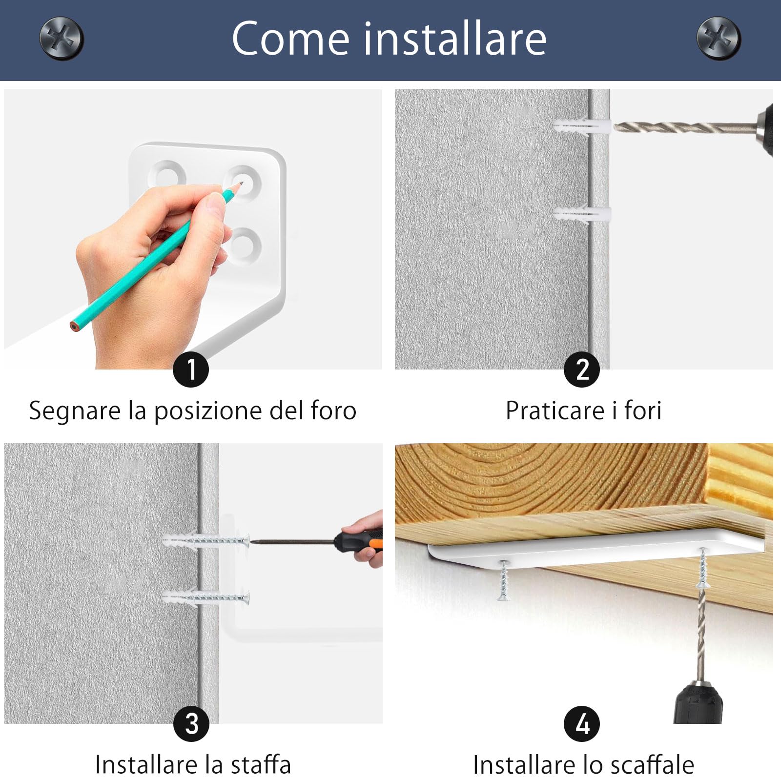 MLOQI 6 Pezzi Reggimensola Industrial, Staffe per Mensole Pesanti, Reggi Mensola da Muro, Reggimensola Legno, Supporto Mensola, Staffe a L (Bianco 20 cm)