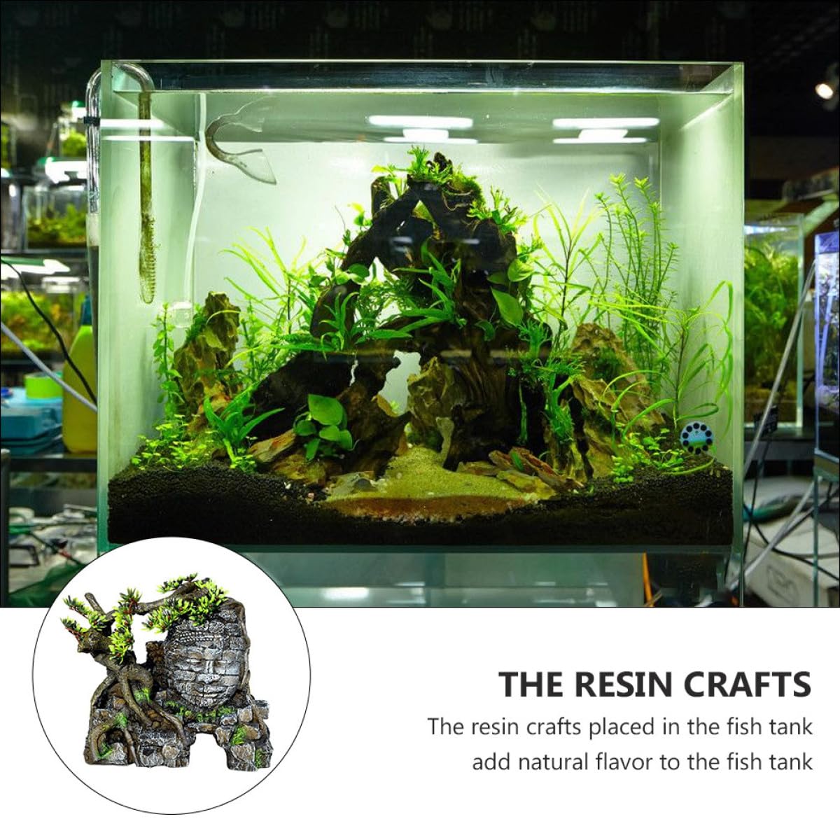 Ornement D'aquarium en Résine Décor Paysager Bouddha Simulation Grotte Cachée Abri à Poissons Décoration Intérieure Aquarium Eau Douce