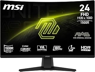 MSI mag 242CA Monitor Gaming de 24" FHD 1500R, 1920 x 1080 VA, 180 Hz, 1 ms, Compatible con HDR, protección Ocular, HDMI 2.0b, DP 1.2a, sin Marco, inclinación Ajustable, Montaje Vesa, Negro