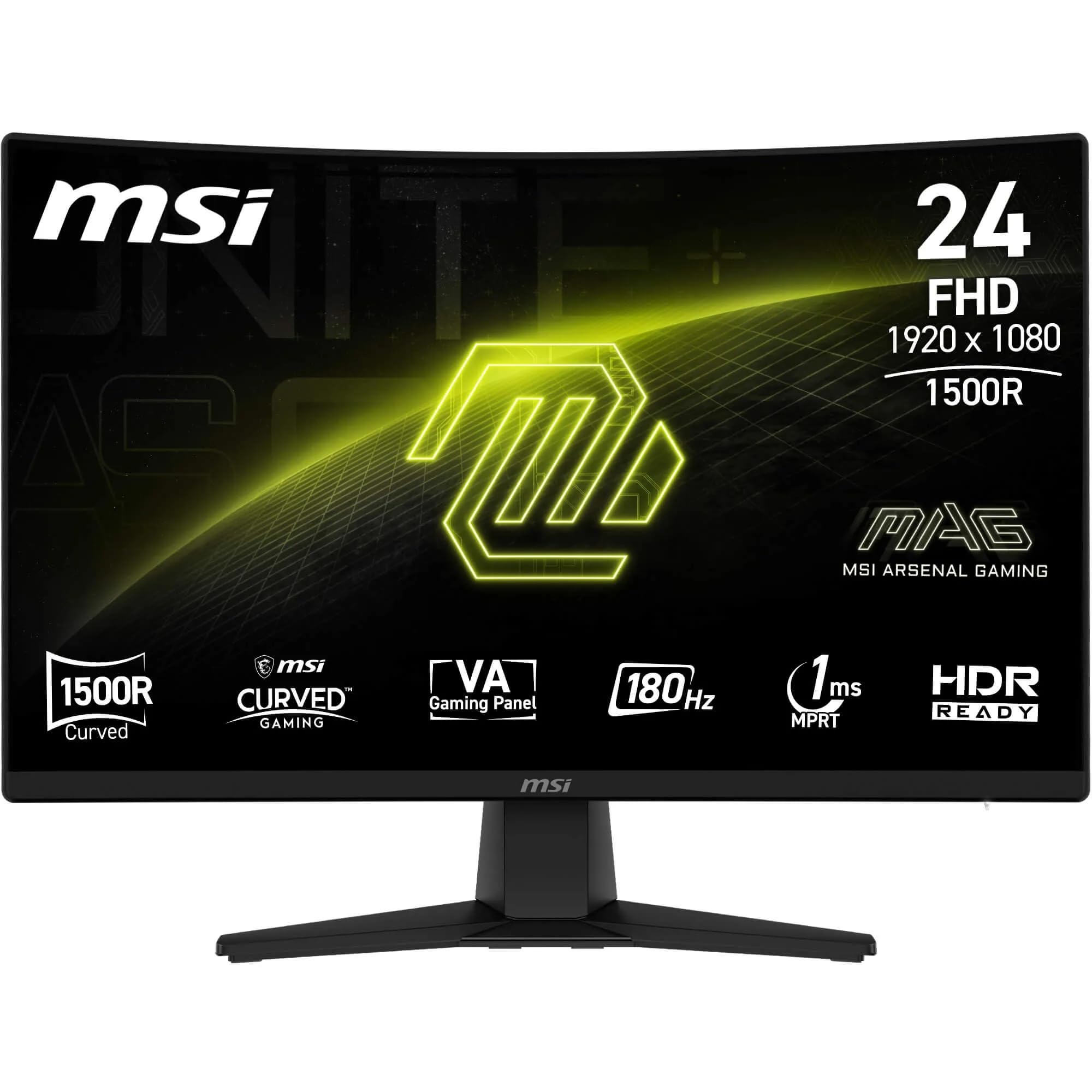 MSI mag 242CA Monitor Gaming de 24" FHD 1500R, 1920 x 1080 VA, 180 Hz, 1 ms, Compatible con HDR, protección Ocular, HDMI 2.0b, DP 1.2a, sin Marco, inclinación Ajustable, Montaje Vesa, Negro