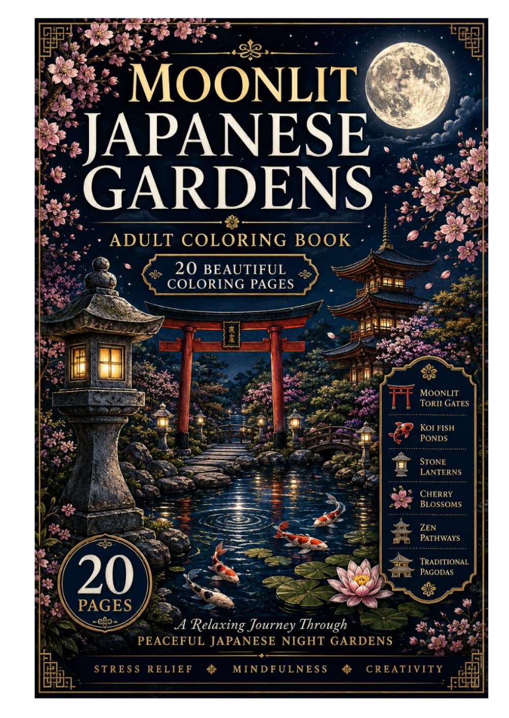 MOONLIT JAPANESE GARDENS: 20 Beautiful Moonlit Japanese Garden Designs Featuring Koi Ponds, Torii Gates, Stone Lanterns, Cherry Blossoms, and Peaceful Zen Landscapes