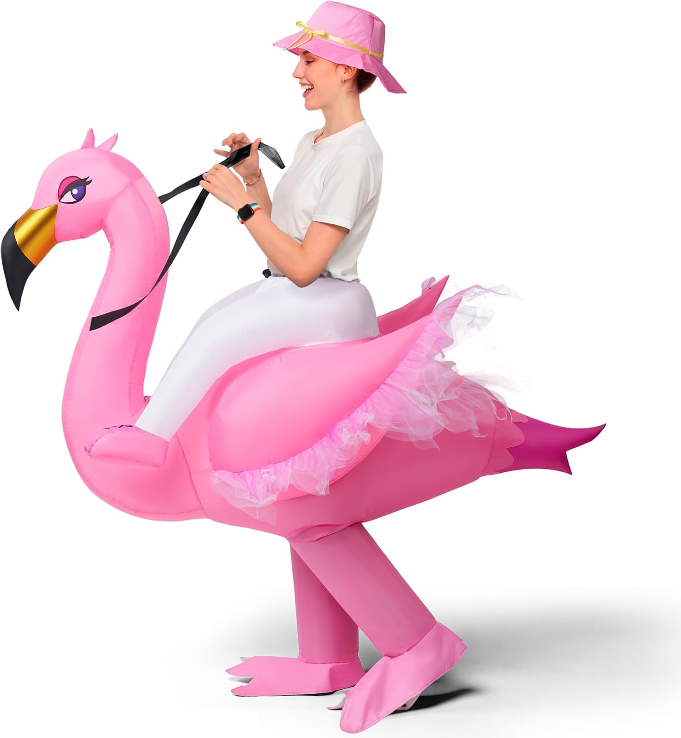 Spooktacular Creations Adult Inflatable Costume Riding an Elegant Flamingo Air Blow-up Deluxe Ride On Halloween Costume - Image 3