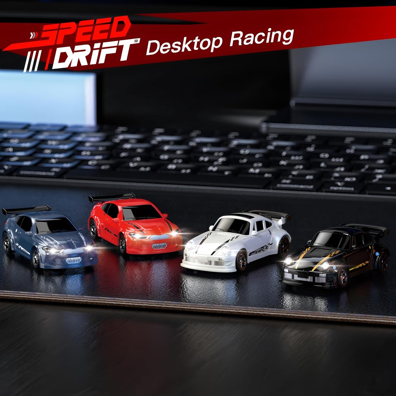 Desktop Mini Size 1:64 Scale 4WD RC Drift Car with Skill-Building Drift Control & LED Lights – Learn Drift Techniques, Fast Charge, Adjustable Throttle, 2.4GHz Remote – Blue