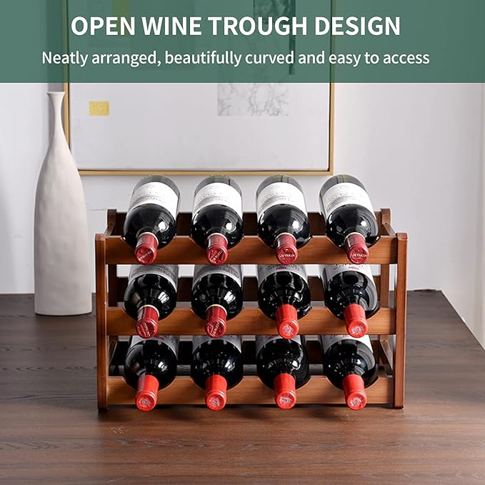 Organizador de Vino de Madera para 12 Botellas, 3 Niveles, Estilo Moderno miniatura 3