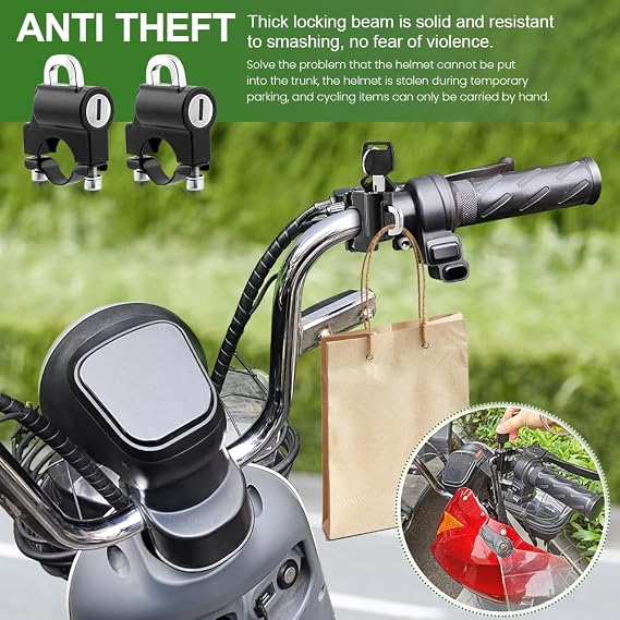 2 Pcs Helmet Locks for Motorcycles,Motorcycle Helmet Lock Motorbike Accessories,Bike Helmet Lock for Motorbikes Helmet Lock for 22-24mm Handlebar Motorcycle Helmet Lock(Black)