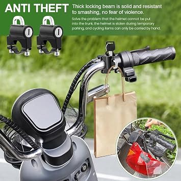 2 Pcs Helmet Locks for Motorcycles,Motorcycle Helmet Lock Motorbike Accessories,Bike Helmet Lock for Motorbikes Helmet Lock for 22-24mm Handlebar Motorcycle Helmet Lock(Black)