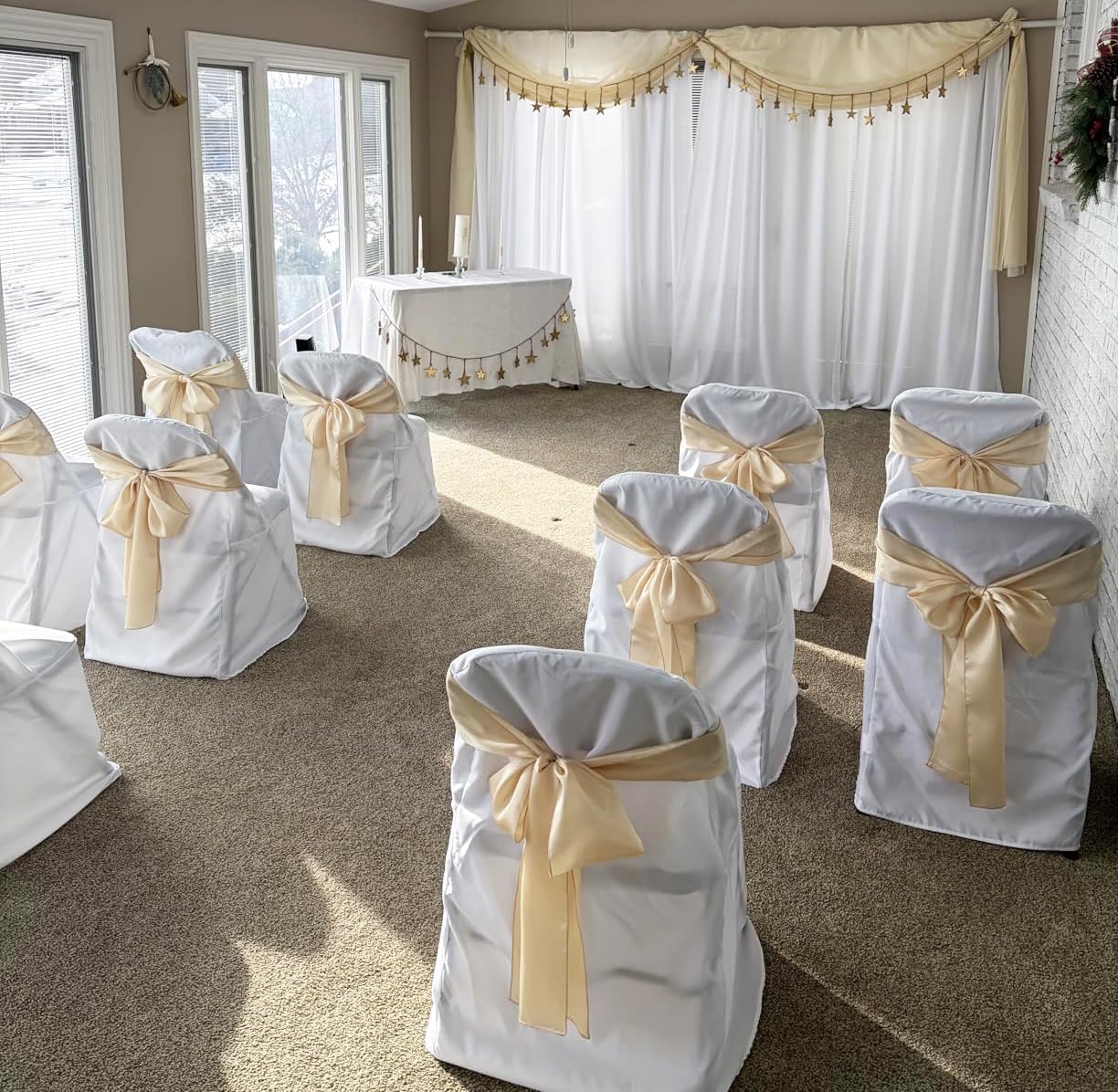 Satin Chair Sashes Bows 50 Pack Universal Polyester Chair Ribbons for Wedding Anniversary Retirement Party Birthday Engagement Banquet Graduation Outdoor Events Decor (Ivory, 50 pcs)
