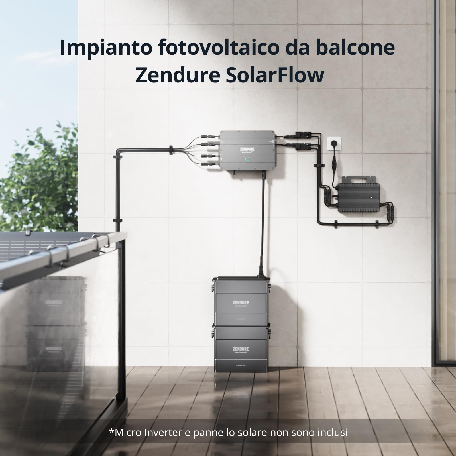 Zendure SolarFlow AB2000 Impianto fotovoltaico da balcone, batteria LiFePo4 da 1920Wh, capacità espandibile 7680Wh, impermeabile IP65, ingresso solare 800W, potenza in uscita 1200W