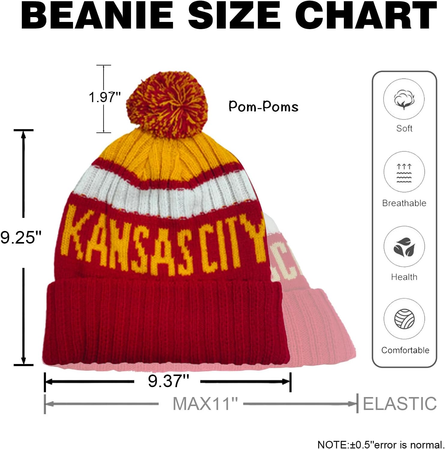 Football City Beanie 2025 Fashion Knit Pom-Pom Hat Soft Headwear Cuffed Winter Hat Sport Fans Gift for Men Women Kids - Image 6