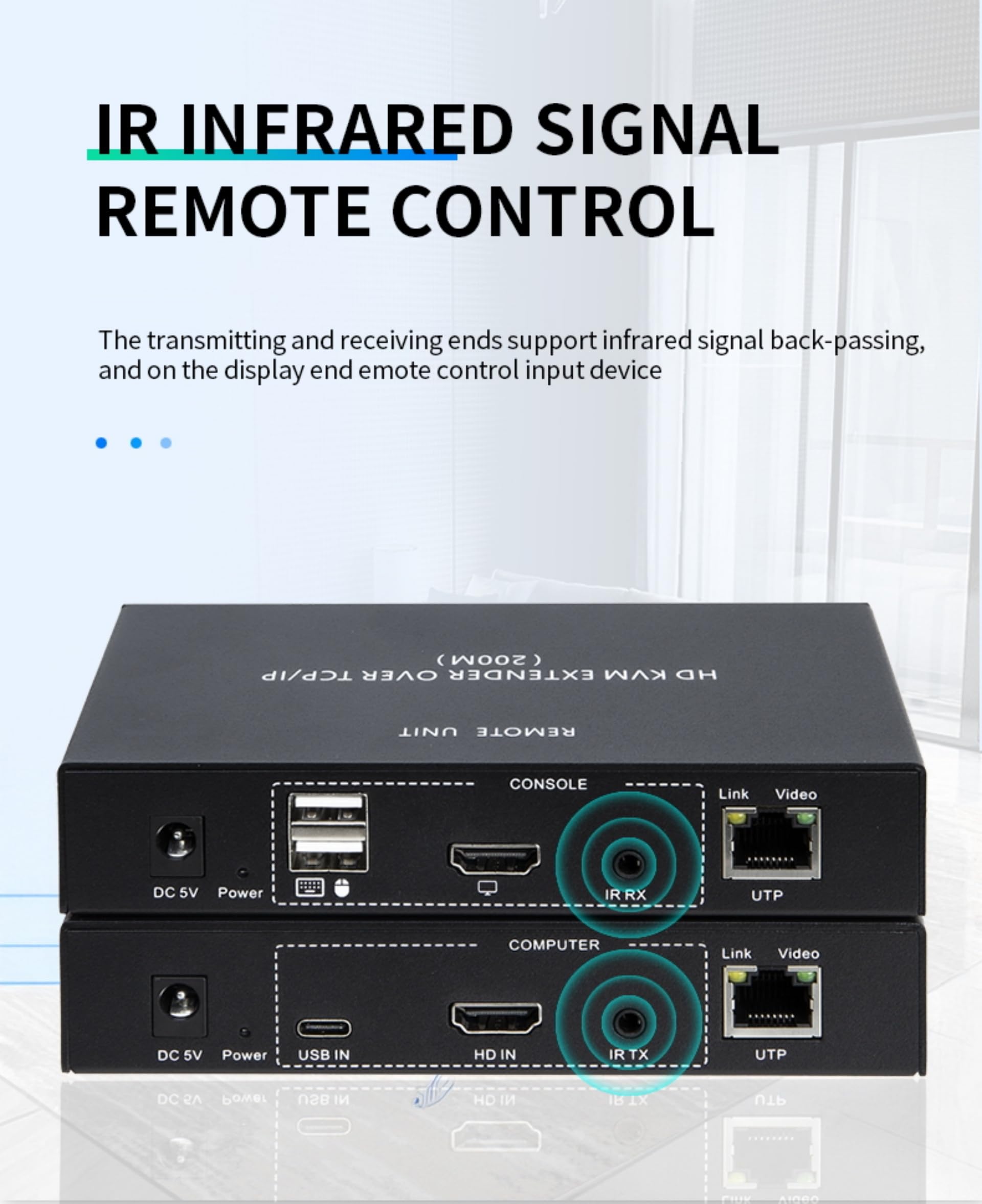 Câble réseau KVM HD 200 m TCP/IP CAT5E/6 Câble réseau 1080p HDMI/DVI Transmission Plug and Play TCP/IP Contrôle multi-appareils Prend en charge un vers un et un à plusieurs