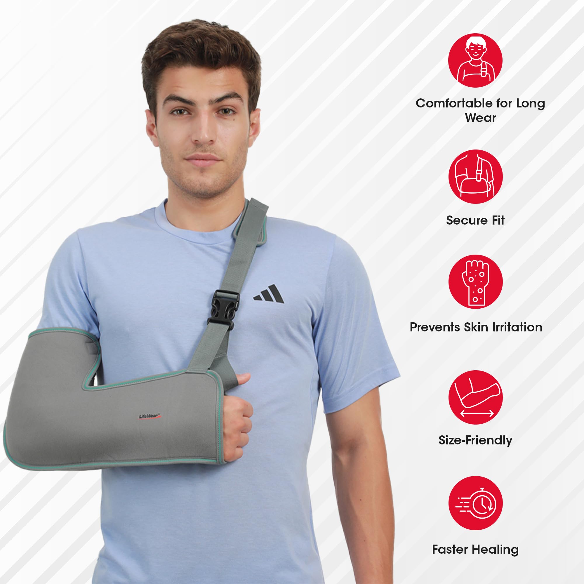 LifeWear Arm Sling Tropical Shoulder Support for Fracture, Immobilizes Shoulder Joint and Prevents Dislocation, Cushion Padding, Aid for Soft Tissue Injury and Post-plaster Cast, For Men and Women, Size (S) 2
