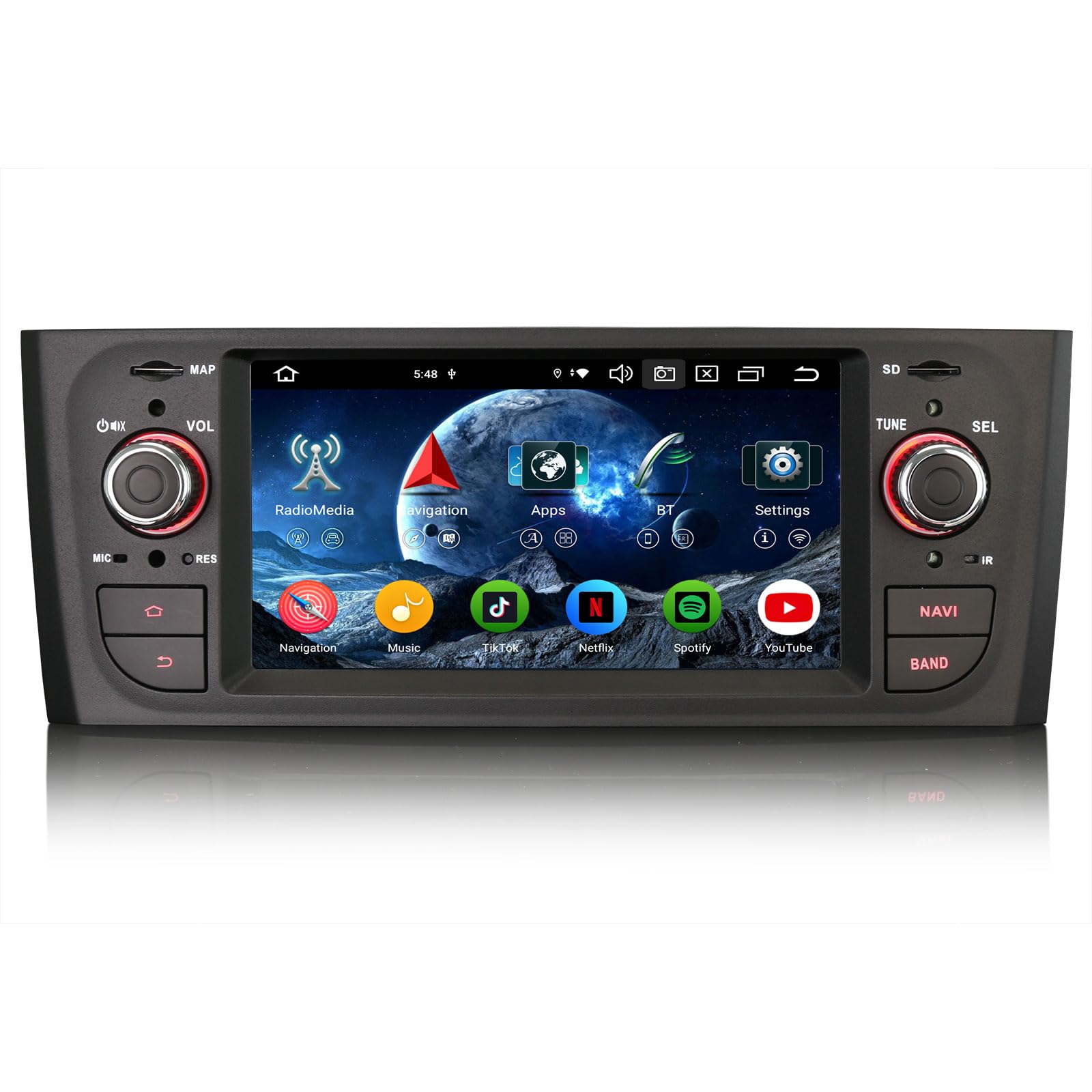 Erisin 8-Core 4GB+64GB Android 16 Autoradio Bluetooth 1 Din GPS Navigatore per Fiat Grande Punto Linea Supporto CarPlay Android Auto WiFi 4G DSP DAB+ USB FM RDS OBD2 TPMS DVB-T2 IPS Schermo Canbus