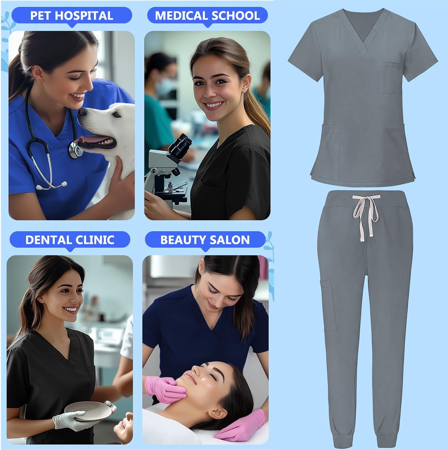 Scrubs Set for Women Nurse Uniform V-Neck Top and Drawstring Jogger Pants with Multi Pocket Nurse Workwear - Image 5