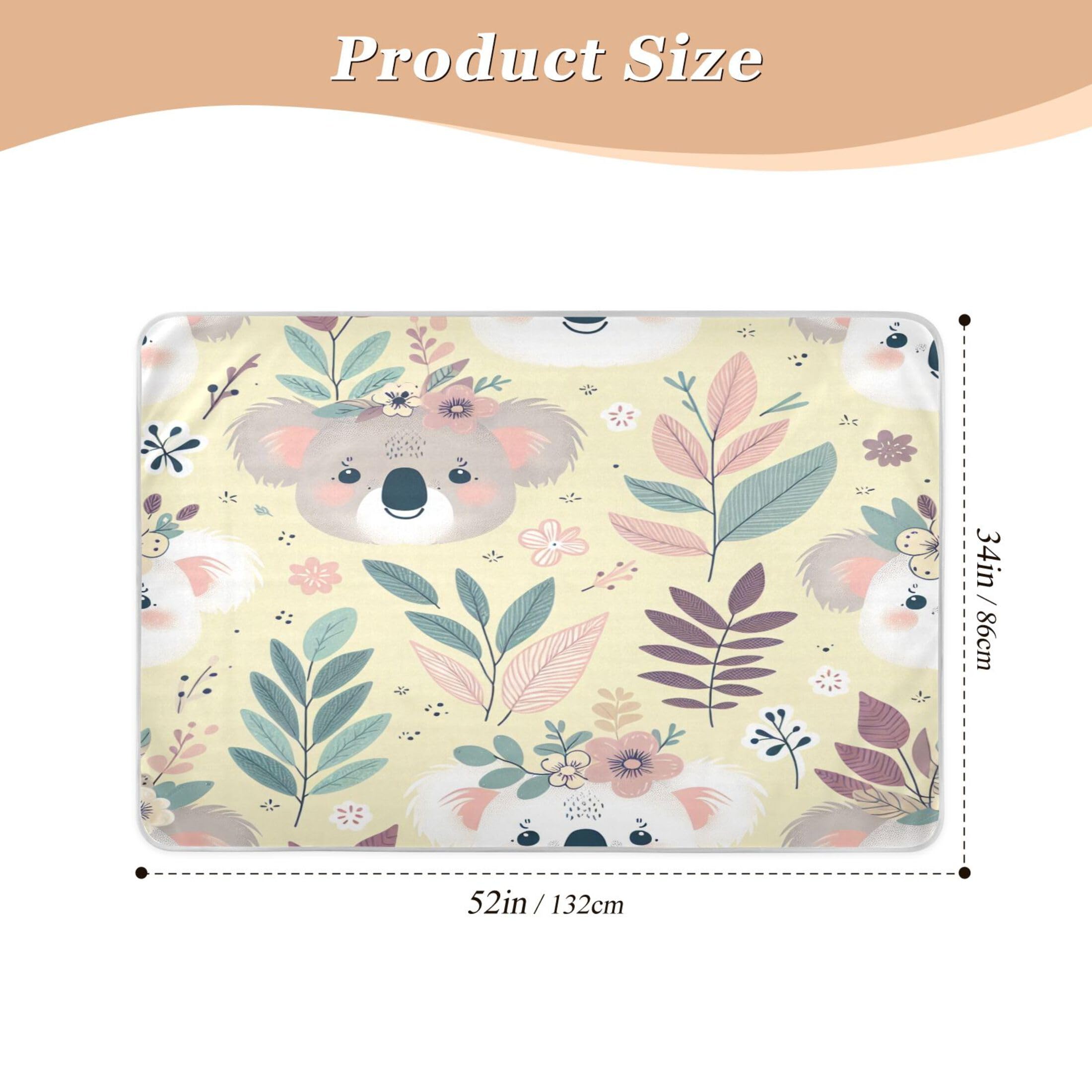 Takiito Koala Bed Pad Reusable Bed Underpad Washable Waterproof Leak-Proof Quick Dry Incontinence Pee Pad for Toddlers Kids Adults Pets 34x52 in