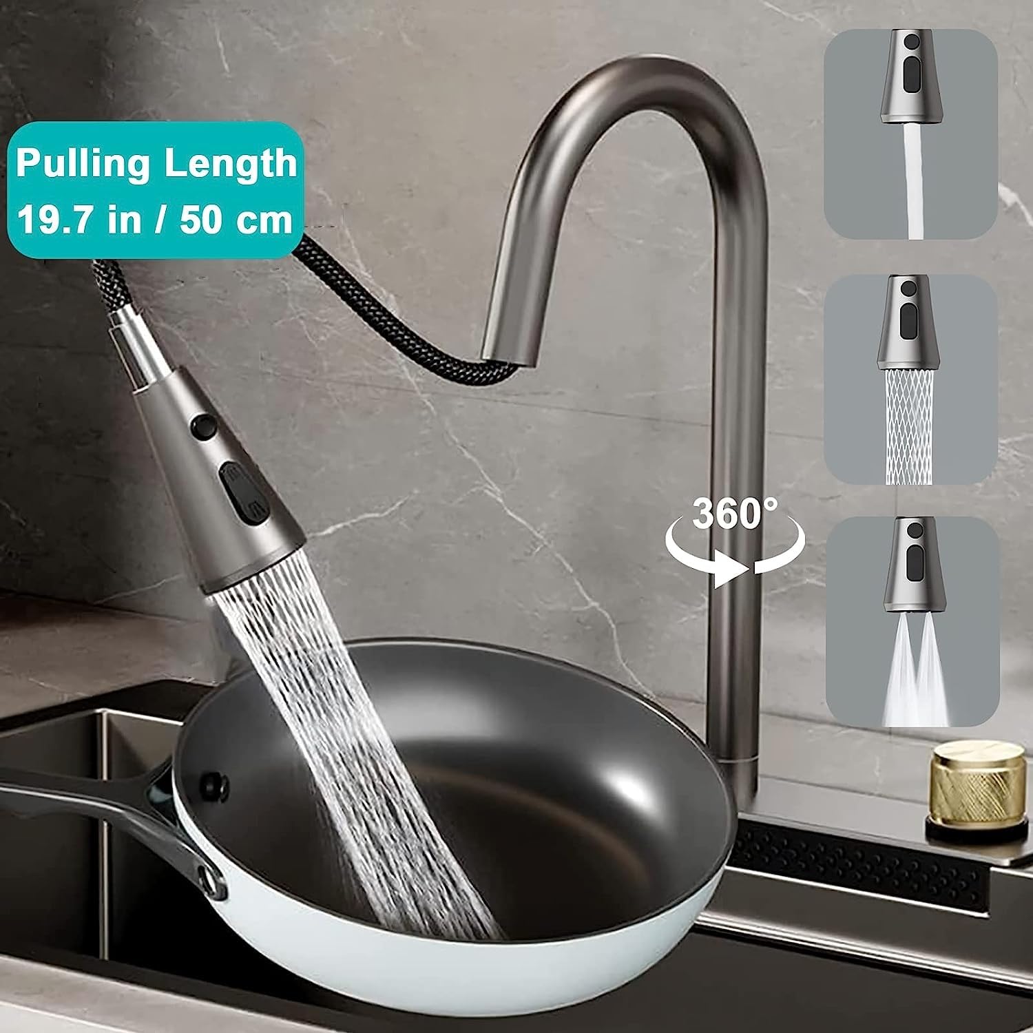 SEA SHORE 304 Grade Stainless Steel Kitchen Sink 30" x 18" x 10" – Multifunction Sink with Pull-Down Faucet, Integrated Waterfall, Cup Washer & Drain Baskets (Black) 3