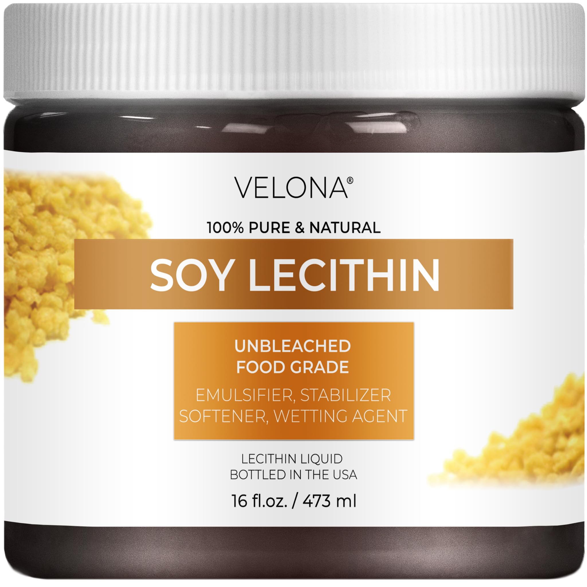 velona Pure Liquid Soy Lecithin 16 Fl Oz | Food Grade | Unbleached| Emulsifier, Stabilizer, Softener, Smoother, Wetting Agent | Use Today - Enjoy Results