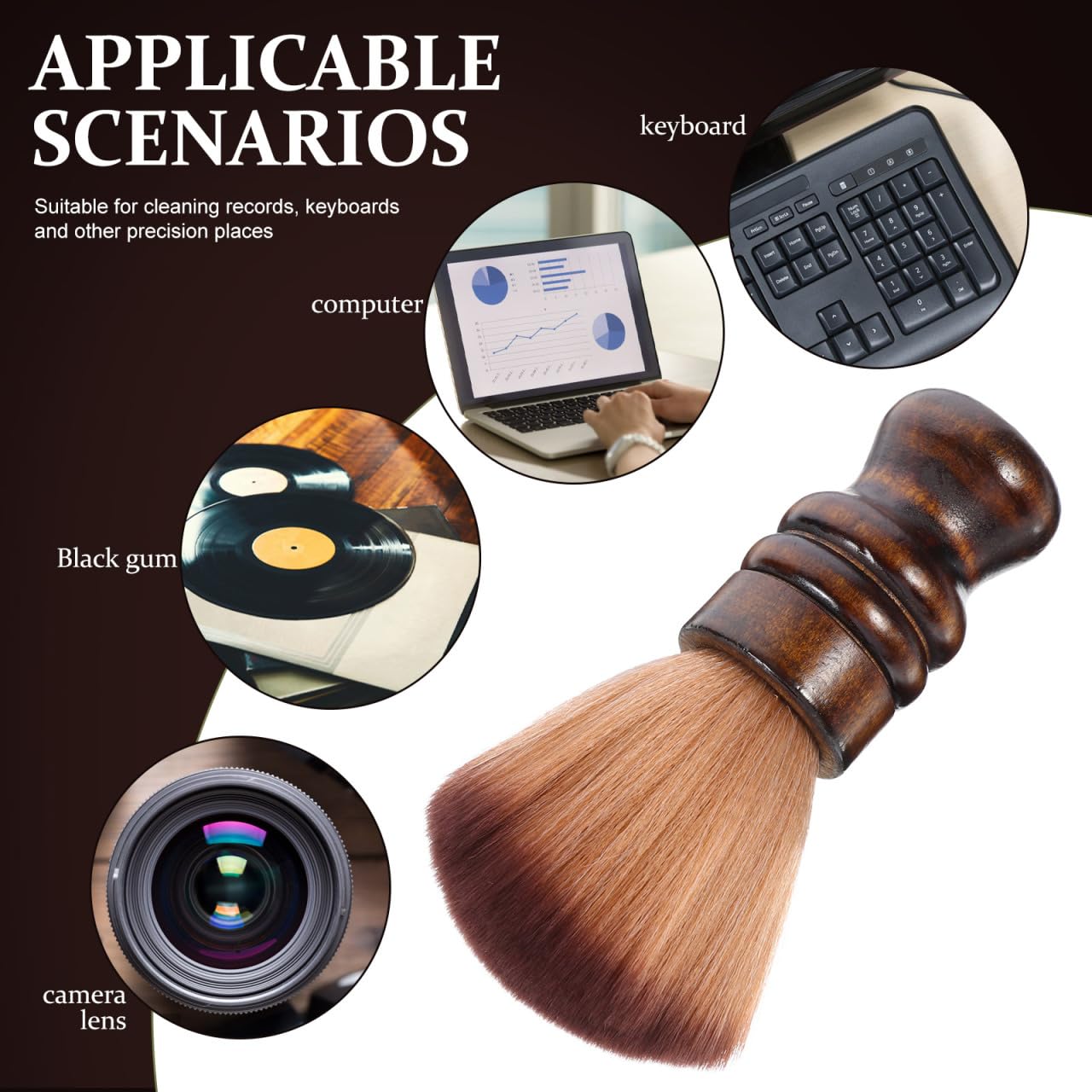 Lurrose Antistatische Reinigungsbürste mit Holzgriff – Superweicher Staubpinsel für Schallplatten, Vinyl, Tastatur, PC, Laptop & Kameraobjektiv – Kratzfreie Reinigung (Griff-Farbe Zufällig)