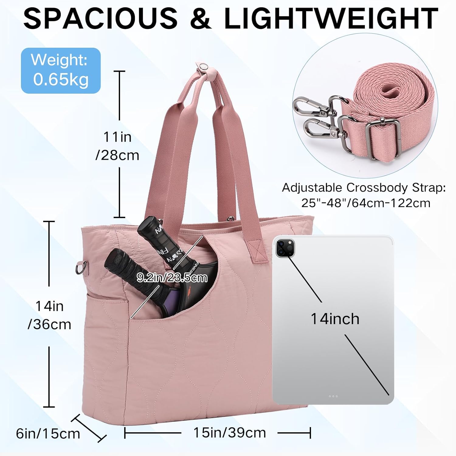 VASCHY Pickleball Tote Bags For Women With Fence Hook, Quilted Puffer Pickleball Paddle Holder Case Gym/Sports Tote - Image 2