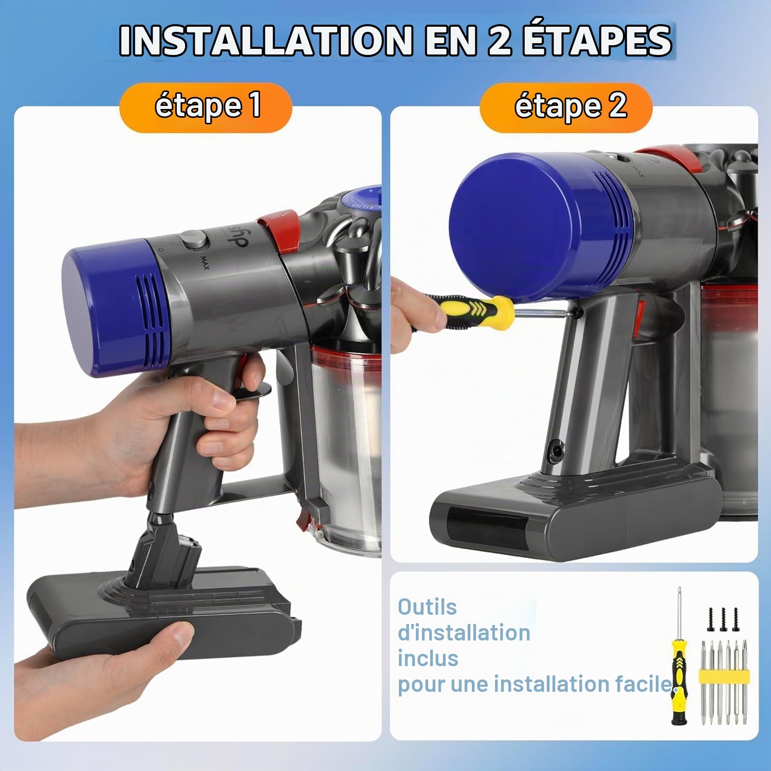 Batterie Remplacement Li-ION 8000 mAh pour Dyson V8, écran LCD, Compatible avec V8 Animal/Absolute/Motorhead/Fluffy/SV10