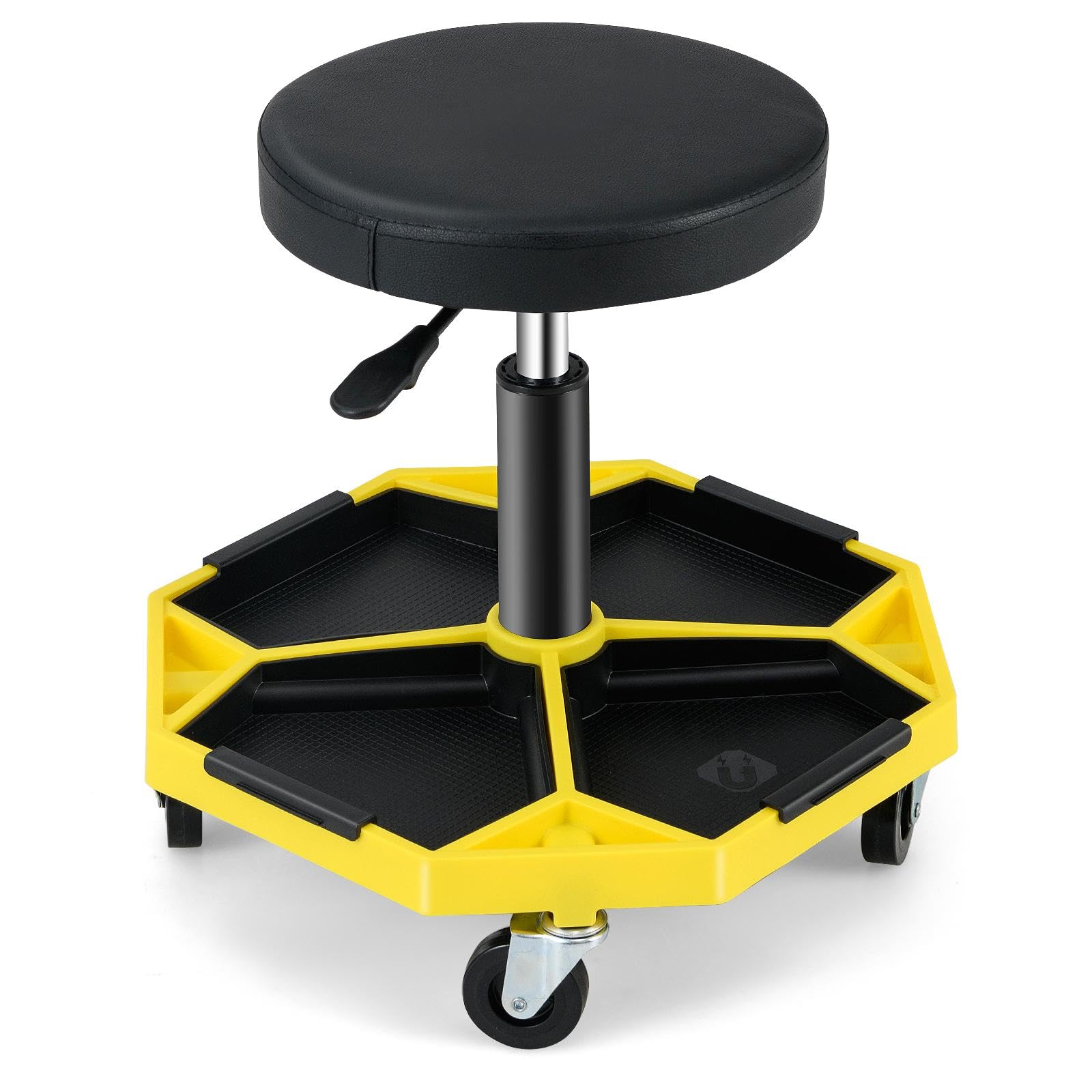 SOARS Sgabello rotelle, seduta ergonomica regolabile in altezza 41-55 cm, sgabello con vassoio magnetico rimovibile per riporre attrezzi, carico massimo 150 kg, per officina, garage (giallo)
