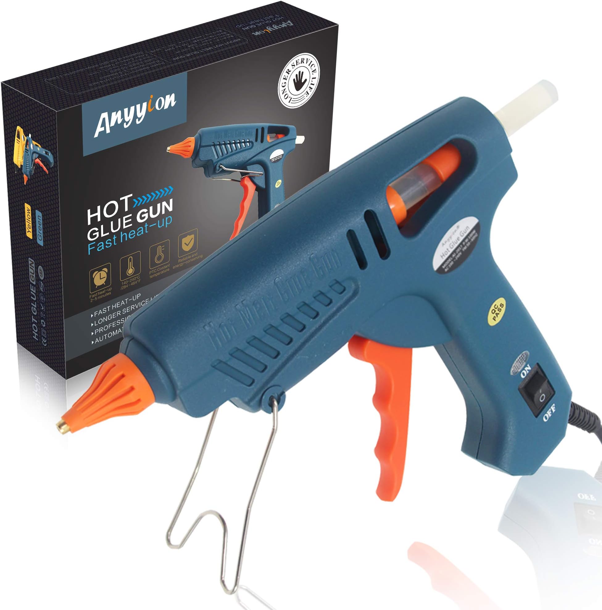 Hot Glue Gun, Anyiyon 100W Hot Melt Glue Gun High Temperature Melt Adhesive Glue Gun with 5 pcs Glue Sticks for DIY, Craft, Sealing, Repairs, Light and Heavy Duty, Dark Green