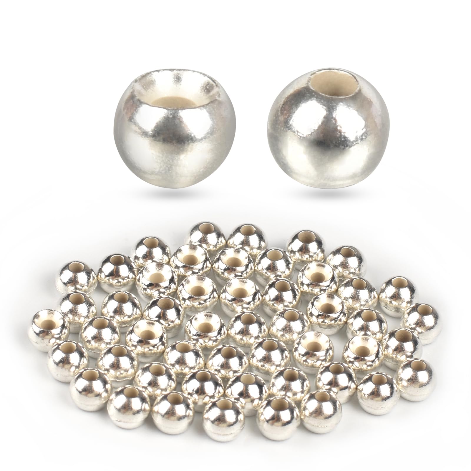 TG-DZURI Tungsten Beads for Fly Tying, 50pcs Tungsten Cyclops Beads Silver Color 5.5mm Sizes Fly Tying Materials Beads Hook Size 2#-4#