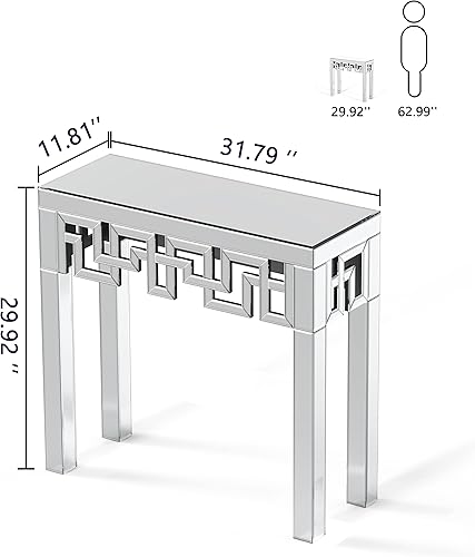 Miniatura 2 de blingworld Mesa consola plateada con acabado de espejo, moderna mesa de entrada de cristal, diseño geométrico, 32 pulgadas de ancho, mesa de consola