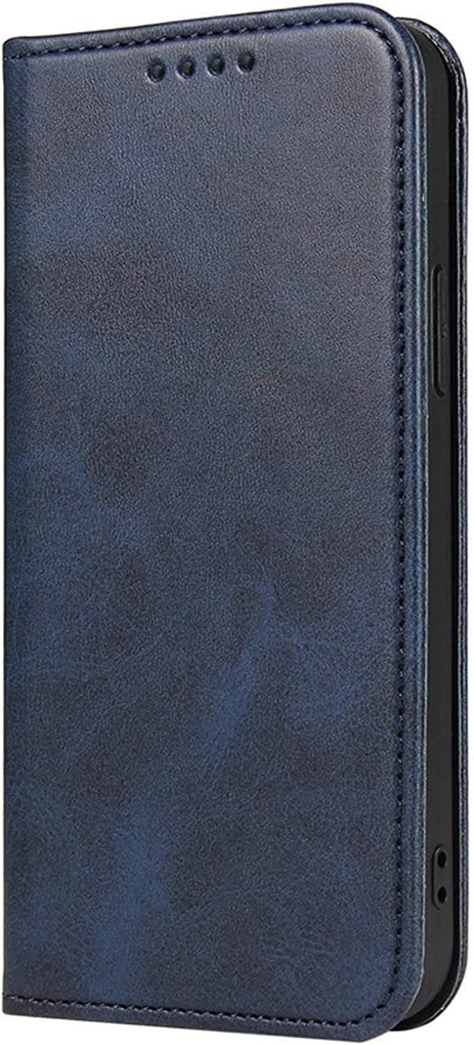 Coque portefeuille iPhone 14 Plus en cuir premium bleu à rabat aimanté