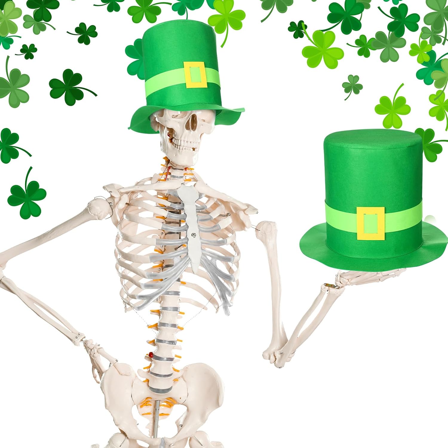12 ft St Patrick's Day Giant Skeleton Hat Green Novelty Top Hat Skeleton Costume Accessory for 12 ft Skeleton and Bones Garden Outdoor Decor
