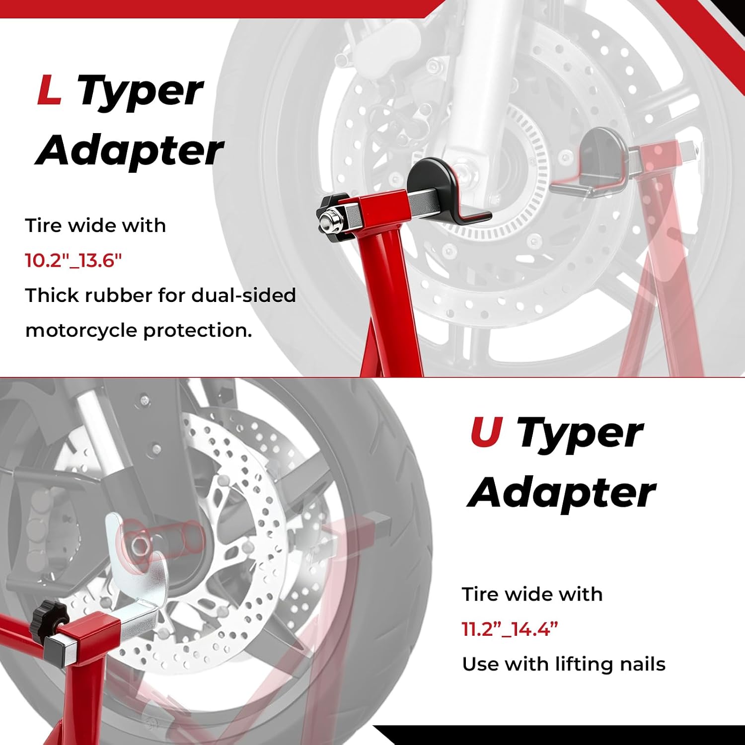 Universal Motorcycle Stands,882 lbs 400 kg Load Capacity Lift with U + L Fork Swingarm Spool, Heavy Duty Rear Wheel Stand Motorcycle Lift Jack Stand, fit for BMW, Suzuki, Yamaha, Honda, Kawasaki, Red