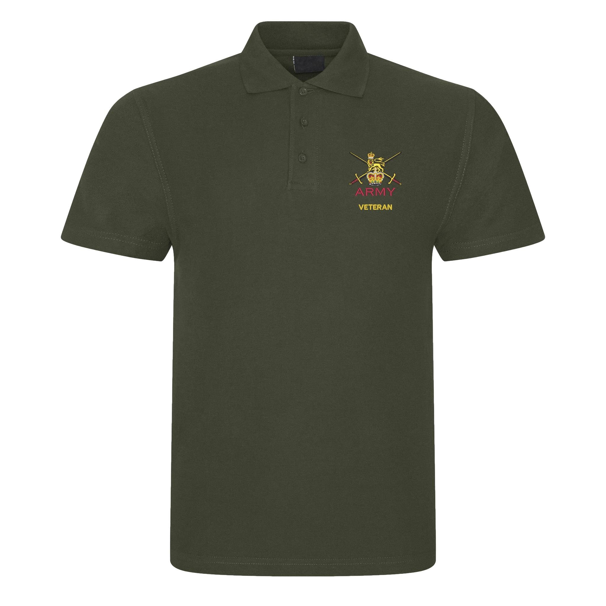 The Military Store Men's Military Green Army Veteran Embroidered Polo Shirt, Large