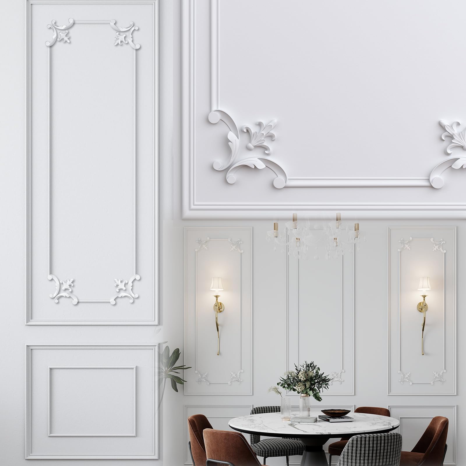 63 x 24.4 Inch Wall Molding Kit French Style Corner Premade Accent Molding Wainscoting Panel with French Corner for Interior Wall Moulding Decor, Ready to Assemble Wainscoting Accent Panel