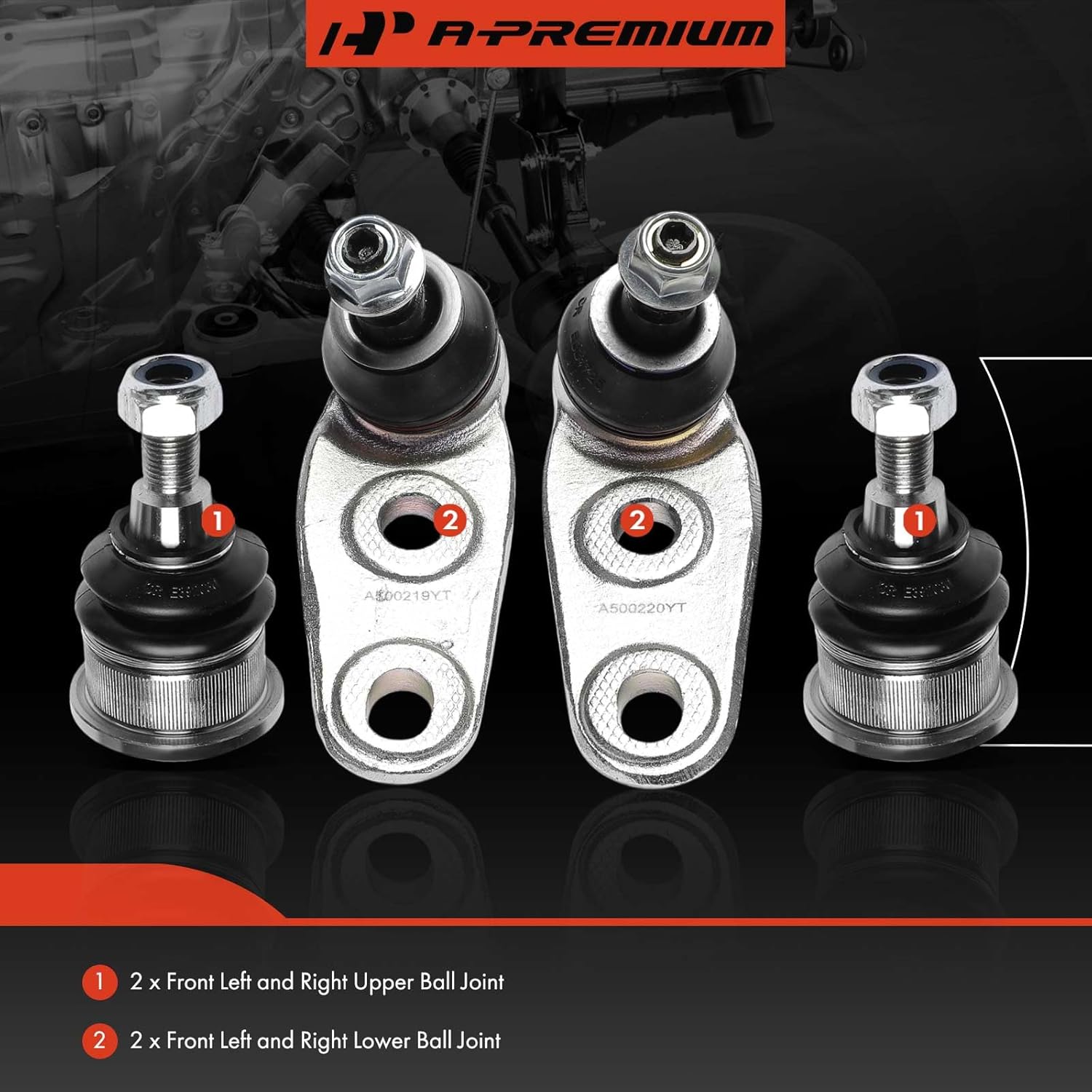 A-Premium Set of 4, Front Upper & Lower Ball Joints Kit, Compatible with Mini Cooper 2007-2015