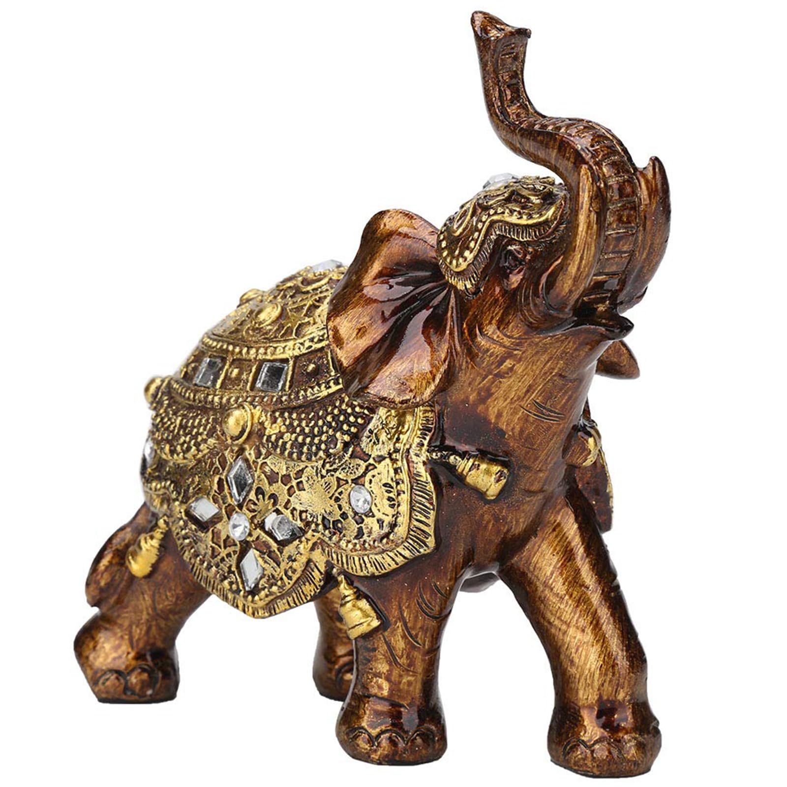 Statues d'éléphant en résine dorée pour décoration Fengshui de bureau