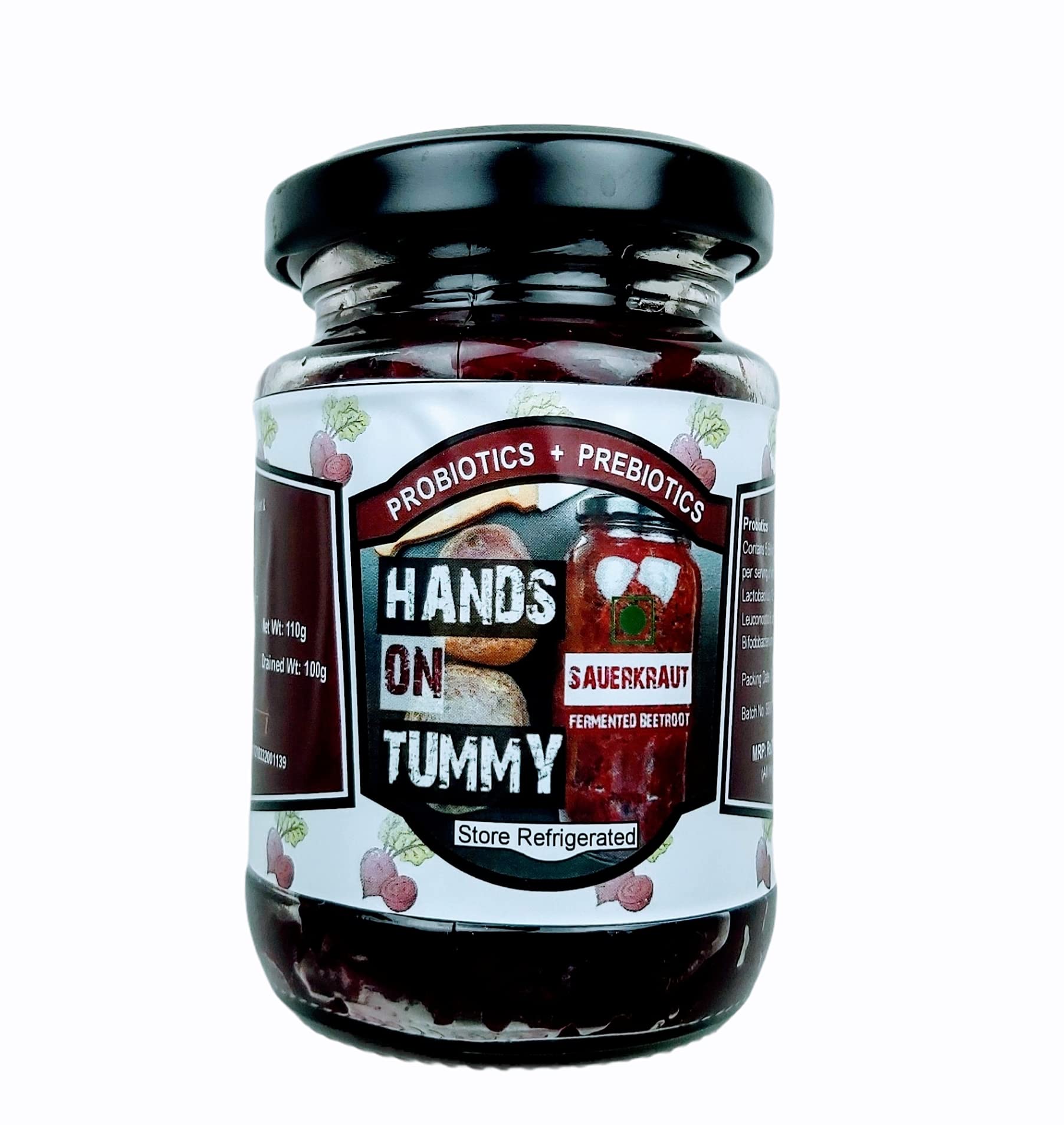 Hands on Tummy - Sauerkraut (110 Grams) - Probiotic - Fermented Beetroot Pickle - Organic
