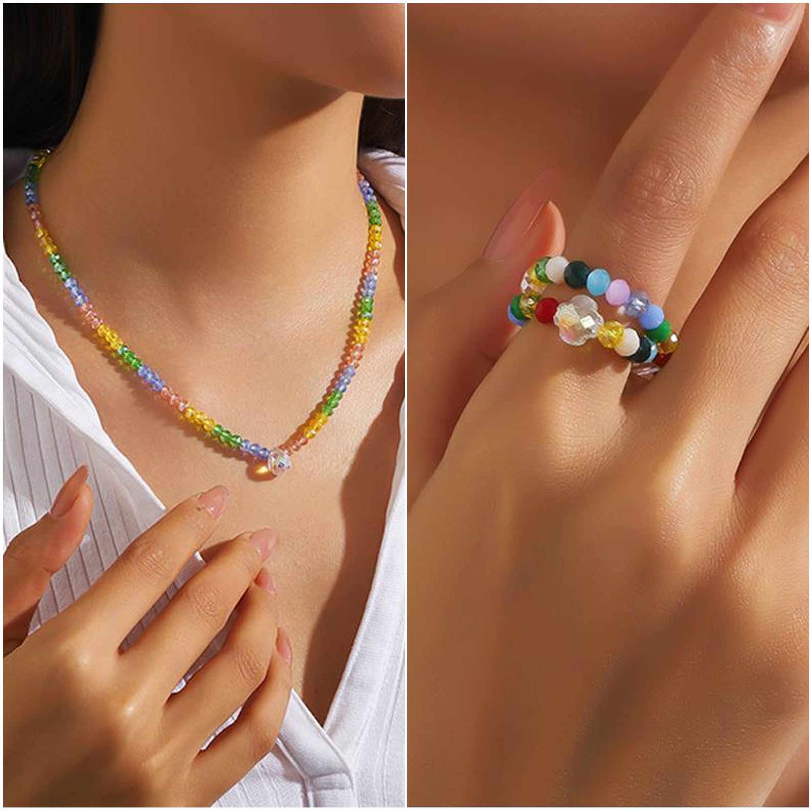 Xilitata 2000Pcs 4mm Glass Beads for Bracelets Jewelry Making, Faceted Bead Friendship Bracelet Kit, Rainbow Beads DIY Craft with Charms