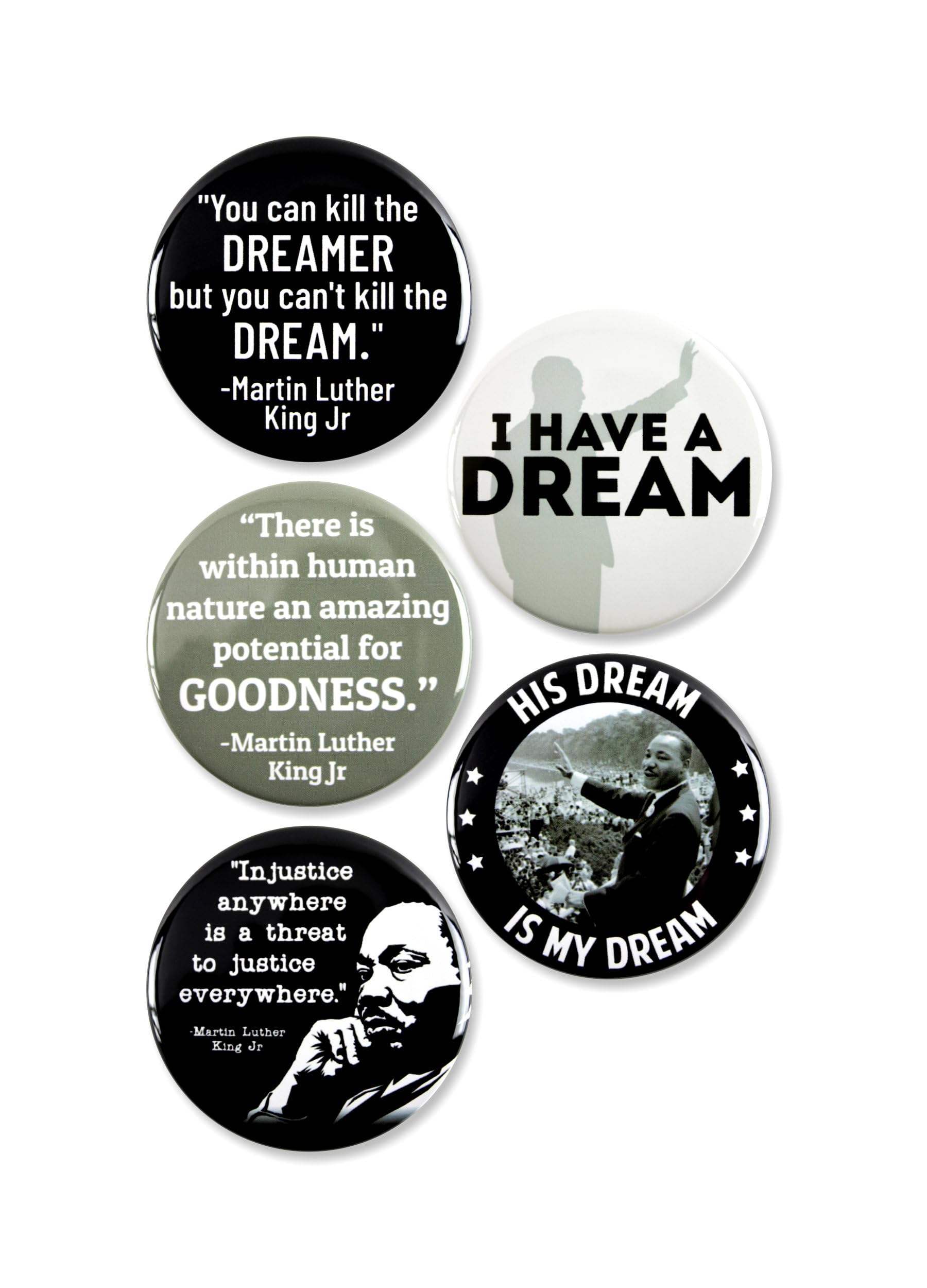 Dr. Martin Luther King Jr. Day Pinback Buttons - Honoring His Dream - MLK Celebration Badges for Schools, Events & Black History Month - Ideal for Memorials & Tribute Events - 2.25 Inch (5-Pack)