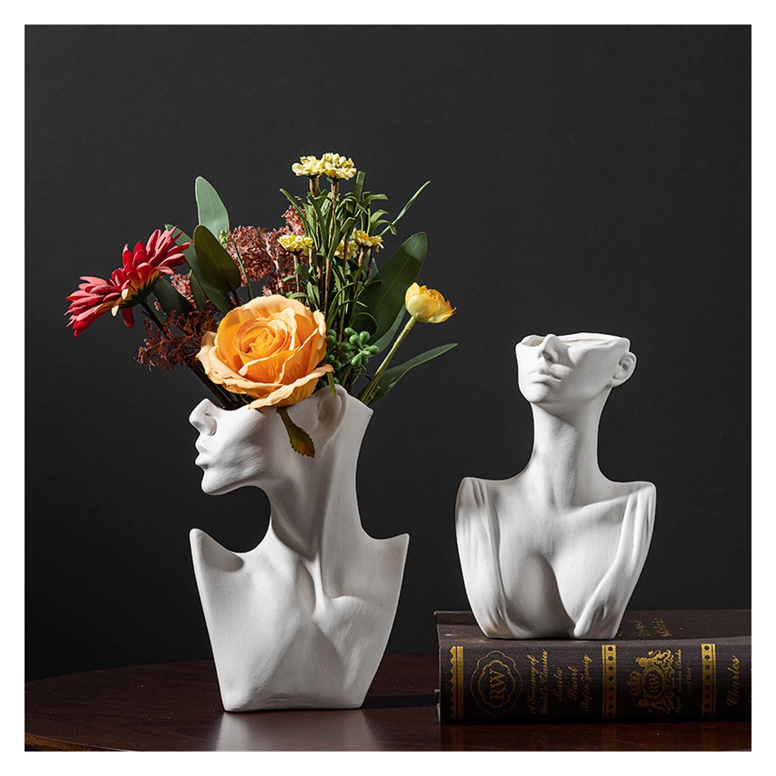 Modern Art Abstract Side Face Vase Head Ceramic Vase Dried Flowers 