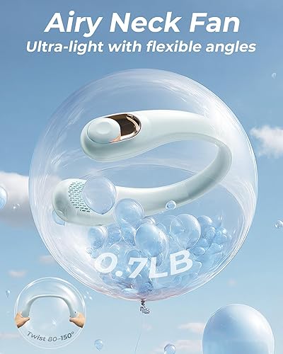 Miniatura 4 de Ventilador de cuello, ventilador personal con pantalla LED, recargable USB-C, batería de 4000 mAh, ajuste de 3 velocidades y funcionamiento