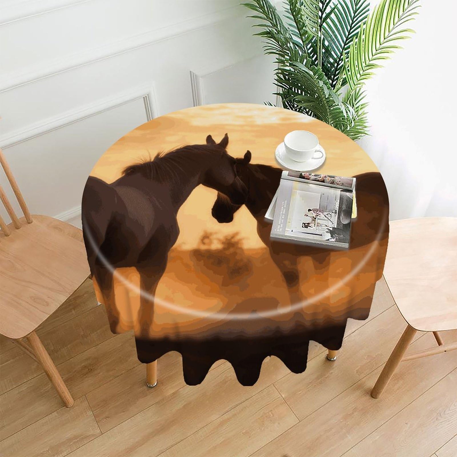 VstaDank Horses in Love Tablecloth Easy to Clean Polyester Round Table Cover Washable Round Table Cloth Wrinkle-Free Circle Decoration Tablecloth for Kitchen Dining Room 60"