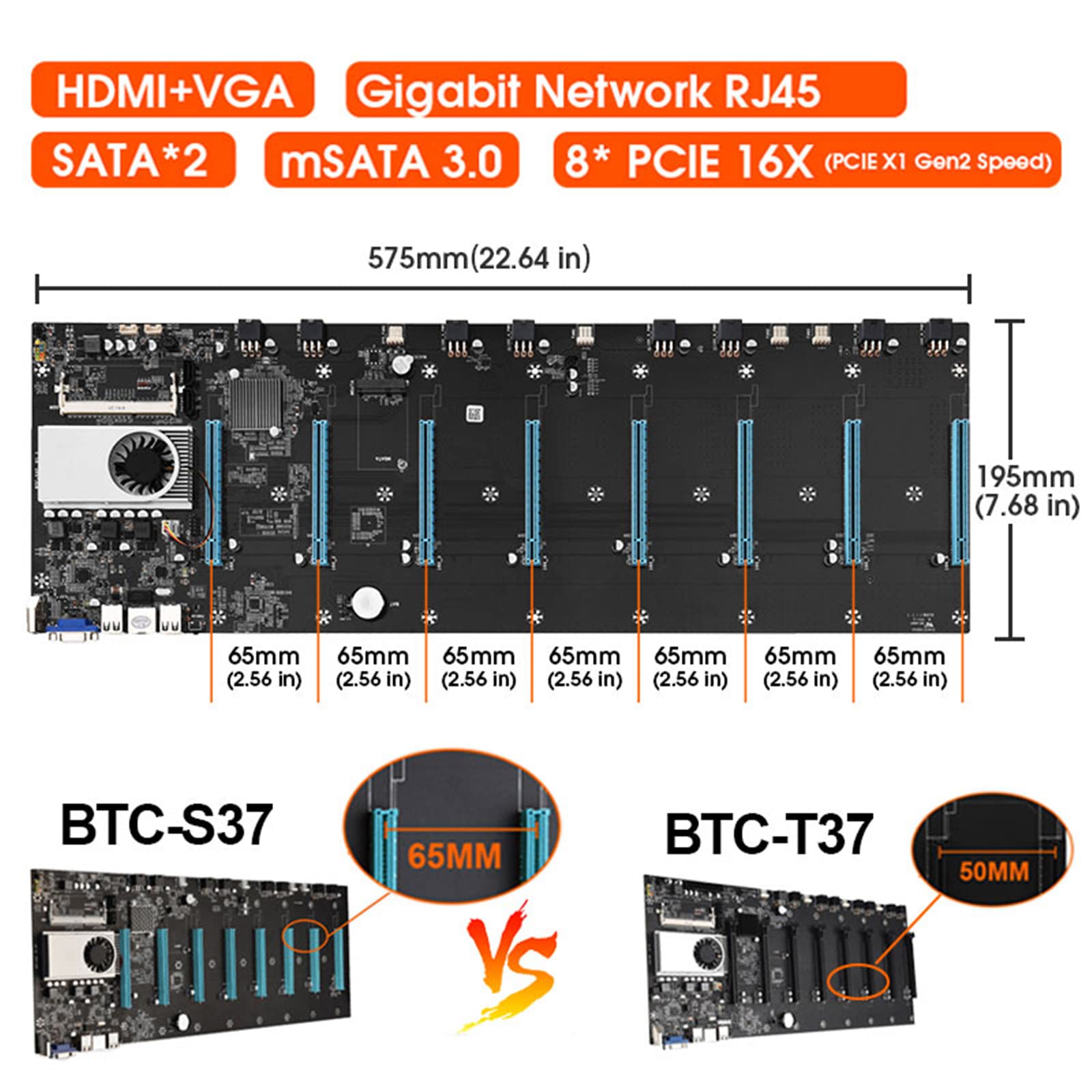 Carte Mère Am4 BTC-37 Carte Mère Pour Minage Ethernet Bitcoin Crypto Crypto  8 Emplacements Pour Cartes Vidéo De Groupe CPU Compatible 8XPCIE16X Mémoire  DDR3 Interface VGA Carte Mère De Minage De Bureau