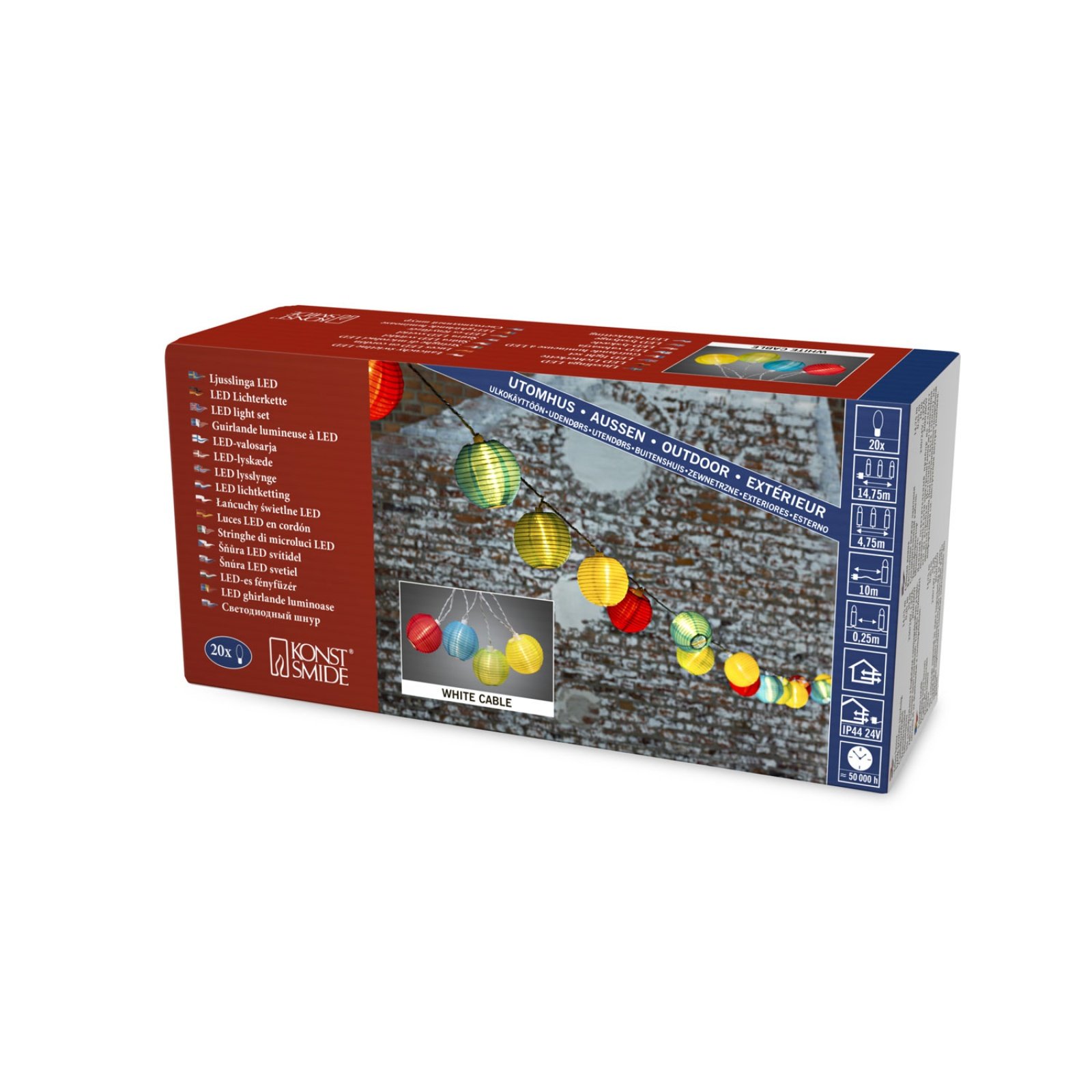 Konstside Light Set : 20 Party Lights : 4 Colours with Warm White LEDs : Indoor/Outdoor : 4160-502