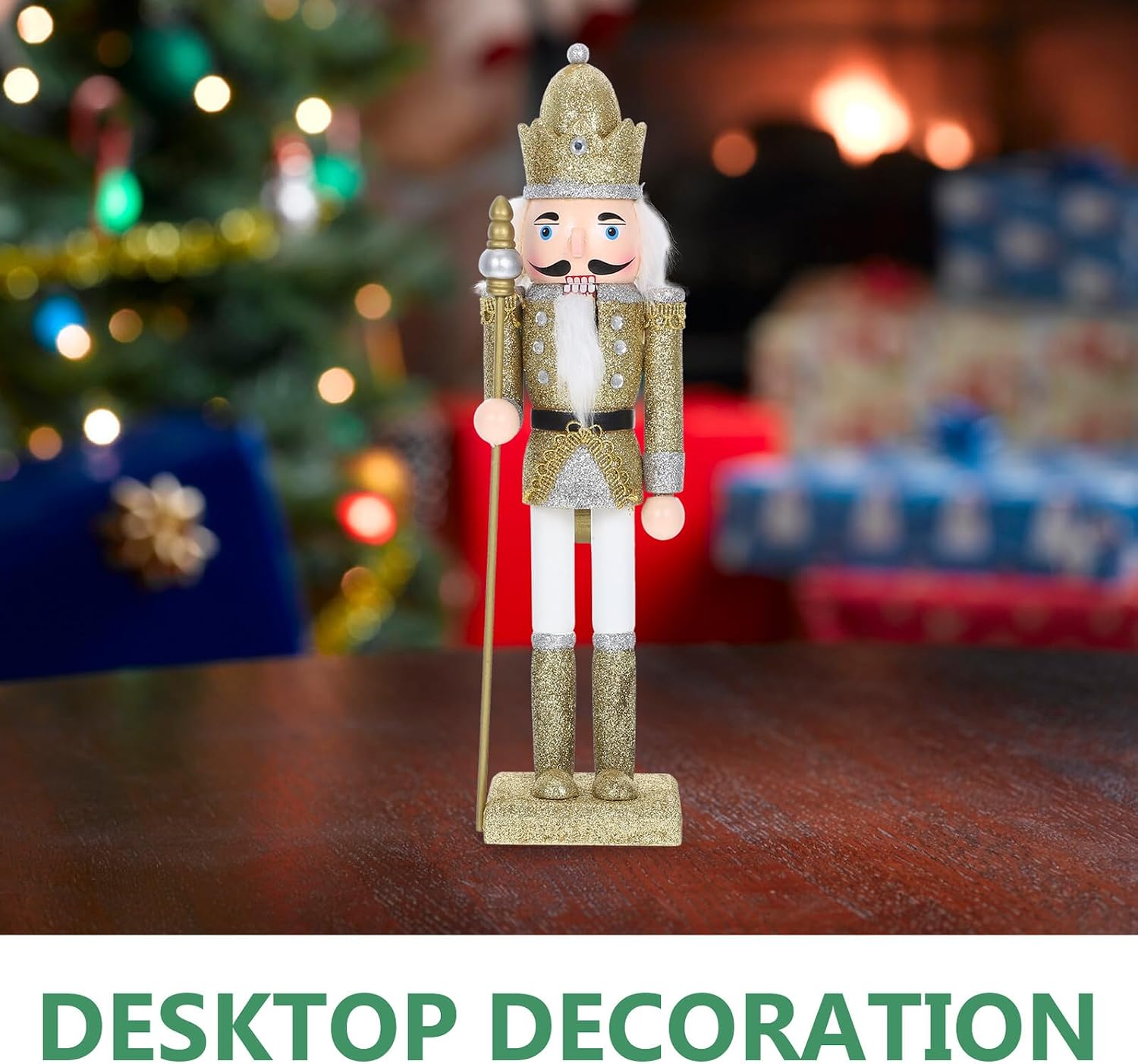 Wooden Nutcracker King Figurine Glitter Christmas Nutcracker Soldier Desk Ornament Holiday Party Decoration
