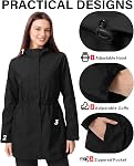 Women's Packable Rain Jacket Waterproof Rain Coat with Hood | Knee-Length, Lightweight, Drawstring Waist, Soft Breathable Lining, 3 Zipper Pockets, 4 Back Vents, Daily Camping Travel