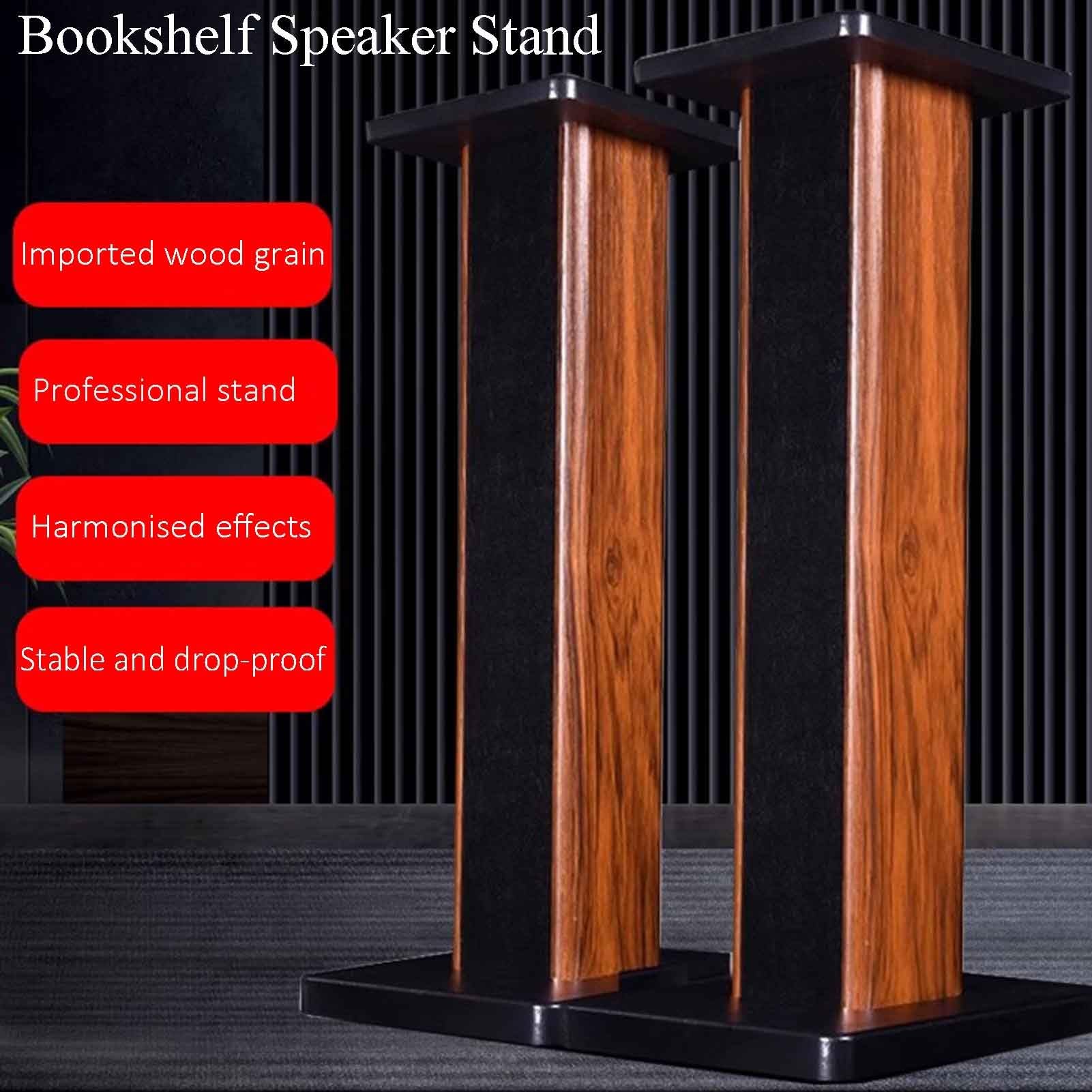 Supporti Da Pavimento Per Casse Acustiche | Set Da 2 In Legno Massello | Altezza 15 Cm | Piastre 23.5x18.5 Cm | Per Home Cinema E Hi-Fi | Con Fascette Cavi