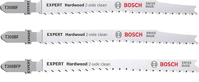 Bosch Professional 3x Expert Hardwood 2-Side Clean Jigsaw Blade Set (for Kitchen countertop, Plastic coated boards, Length 117 mm, Accessories Jigsaw)