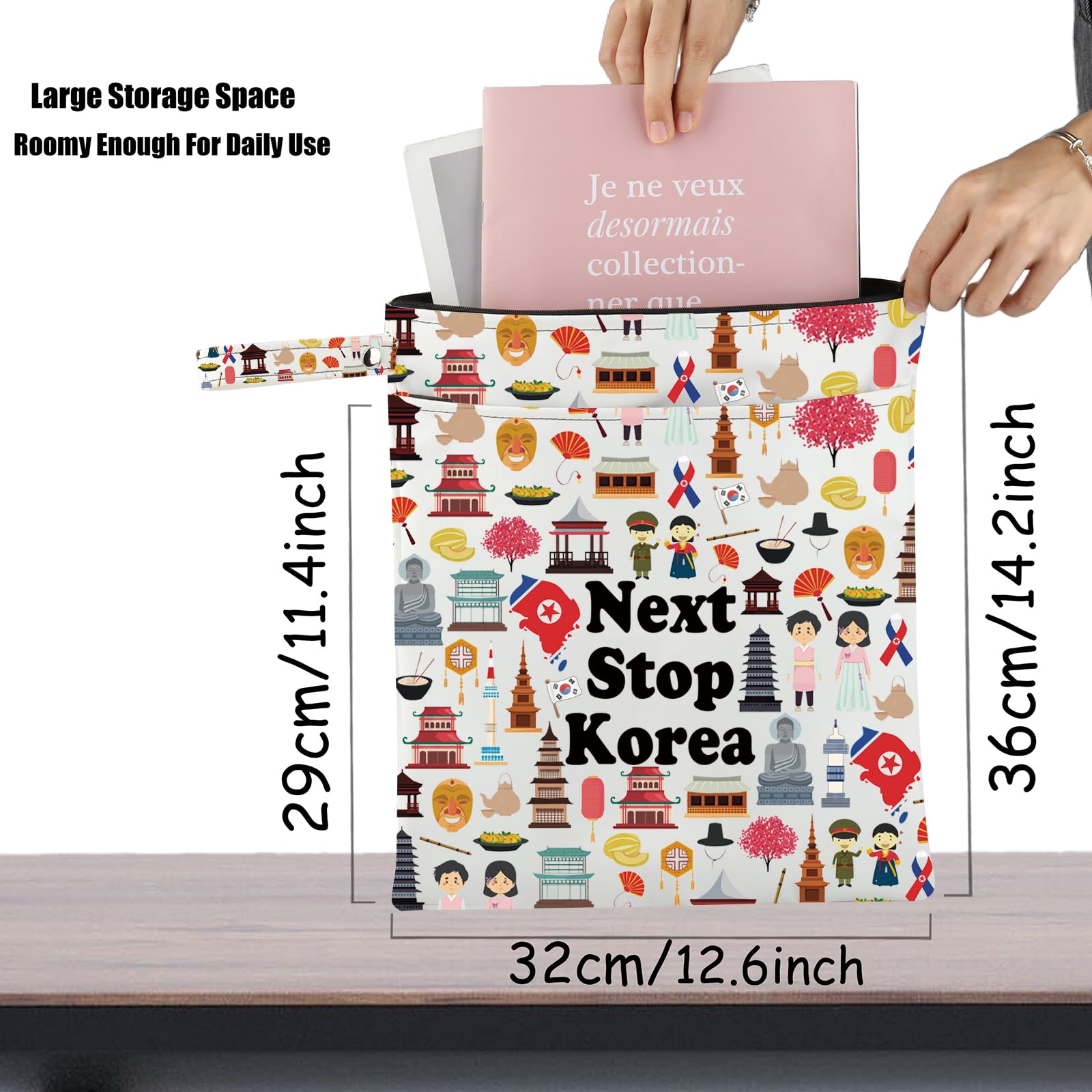 JXGZSO Korea Symbols Gift Next Stop Korea Wristlet Grocery Bag Korea Trip Clutch Bag Korea Lover Gift Asia Travel Gift (Next Stop Korea Grocery Bag)