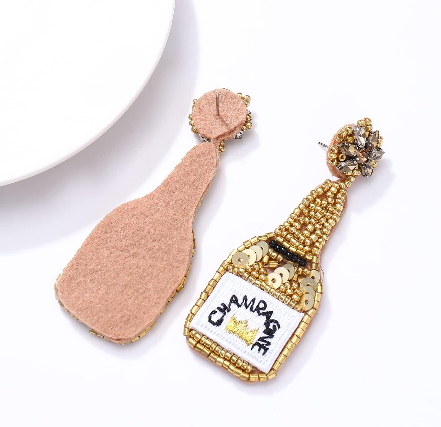 Beaded Champagne Bottle Earrings for Women Handmade Bead Champagne Drop Dangle Earring Statement Earring Studs for Birthday Holiday Parties Gifts - Image 6