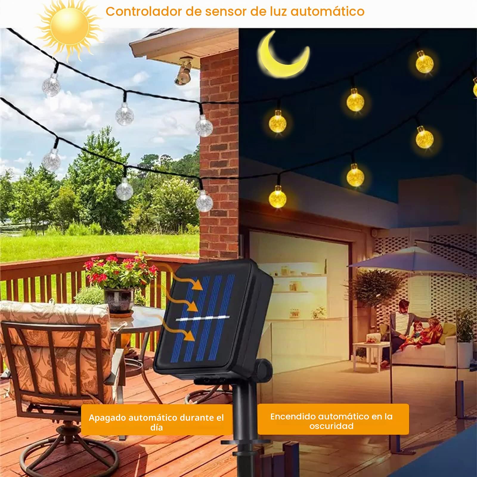Auting Solaire LED Guirlandes,11m 60LED Guirnaldas Luces Exterior Solar Blanco Cálido 8 Modos & Impermeable Luces Navidad Exterior para Terraza, Fiestas, Jardines,Interior